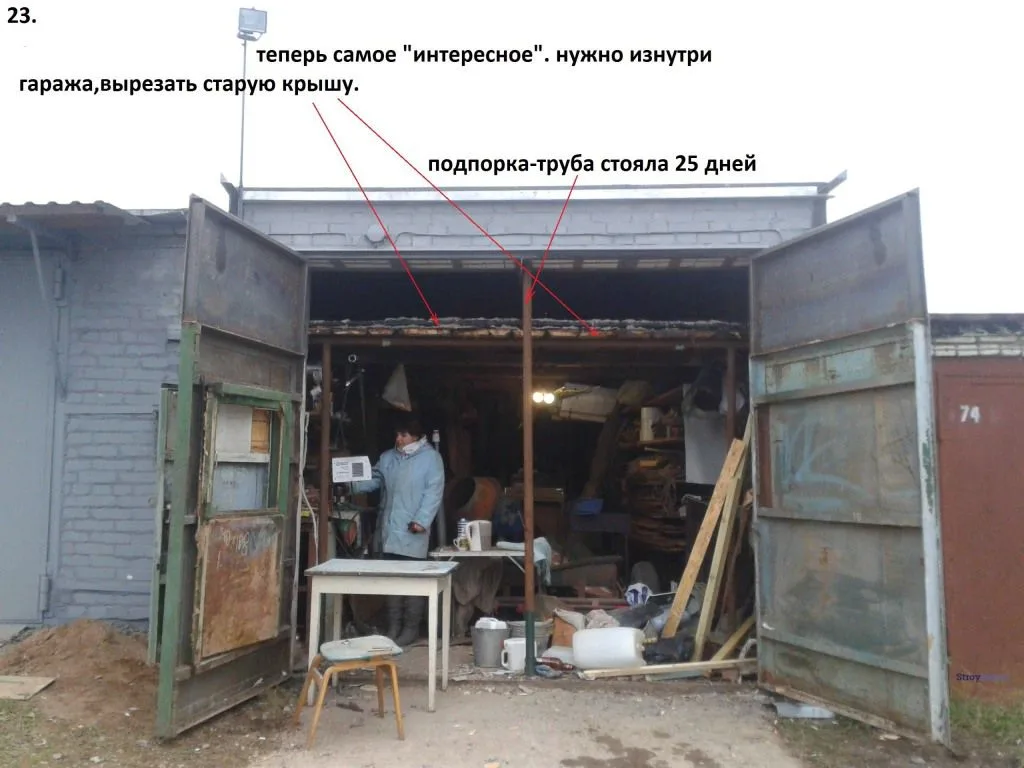 Вырезаем старую крышу изнутри