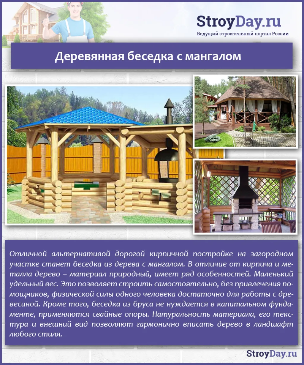 Деревянная беседка с мангалом
