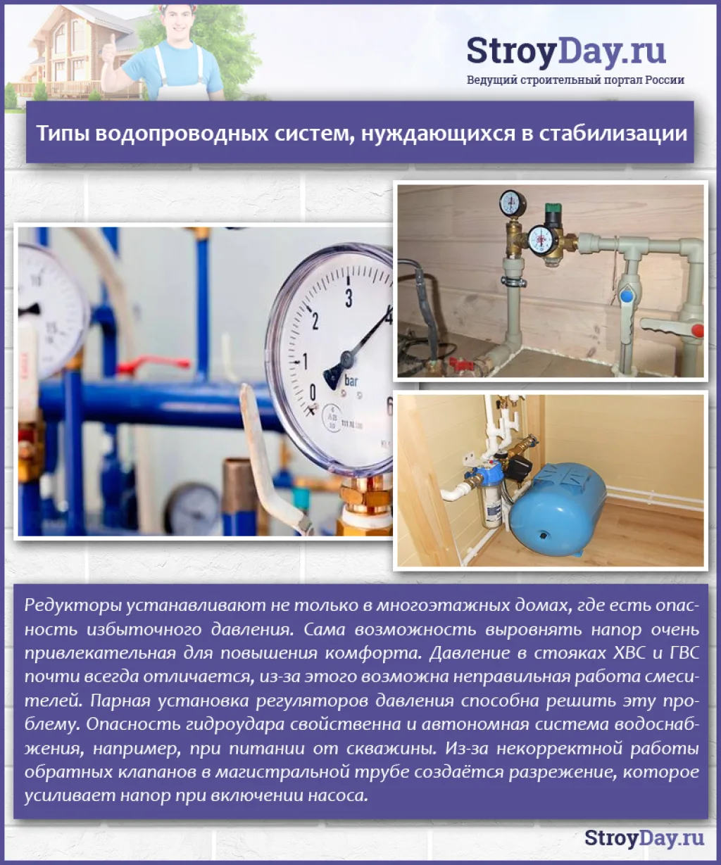 Типы водопроводных систем, нуждающихся в стабилизации