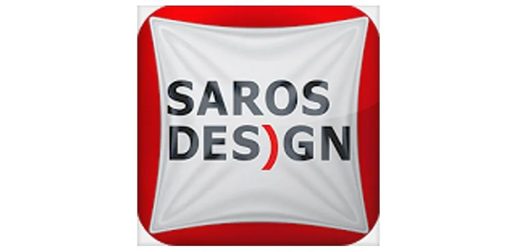 Необычный логотип «Saros Design» со стилизованным натягиваемым плотном