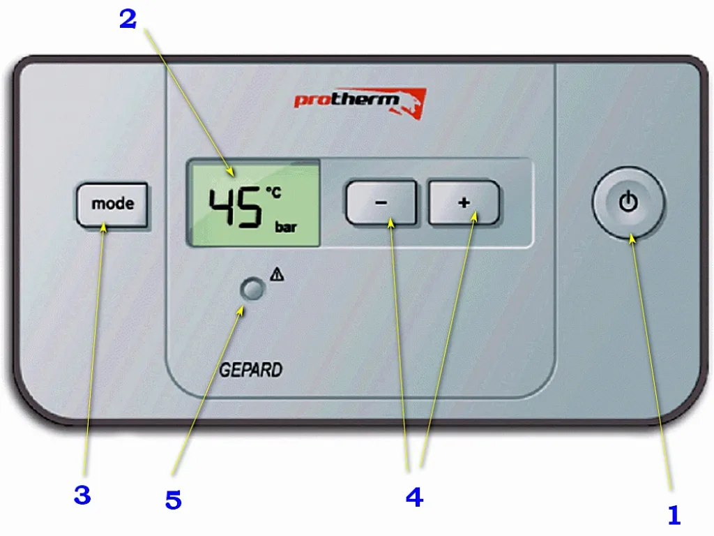 Панель управления котла «Protherm Gepard» с цифровым дисплеем