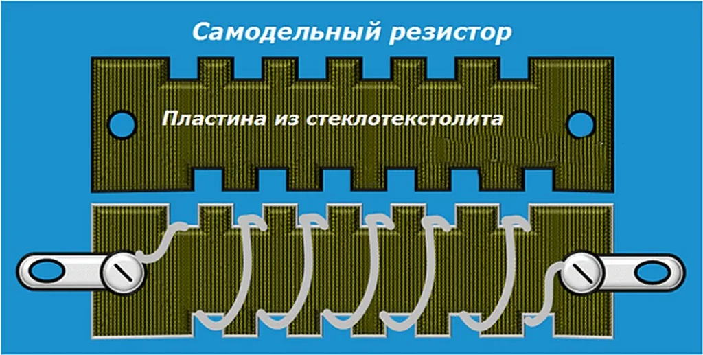 Примерно так может выглядеть самодельный резистор на 1 Ом.