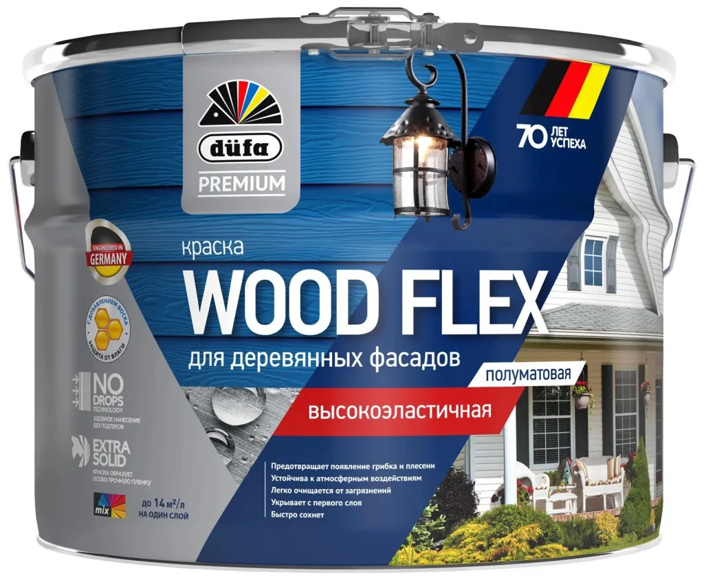 Краска акриловая Dufa Premium Woodflex влагостойкая моющаяся полуматовая бесцветная