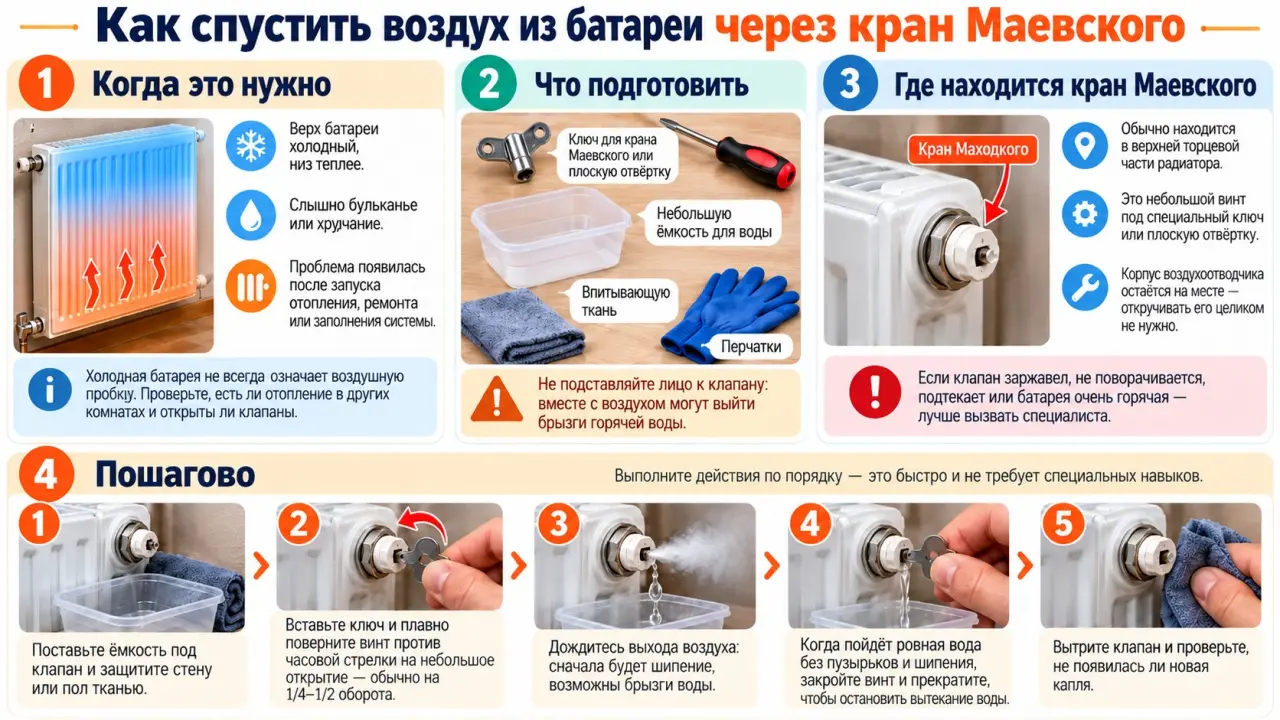 Как спустить воздух из батареи через кран Маевского: дома сразу теплее, воздушной пробки нет