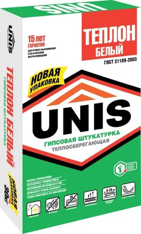 Теплая штукатурка на гипсовой основе для внутренней отделки «UNIS ТЕПЛОН»