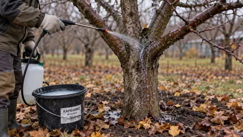 1 пачка вместо канистры яда — и яблони спят спокойно: одна октябрьская обработка выжигает вредителей под корень