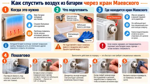Как спустить воздух из батареи через кран Маевского: дома сразу теплее, воздушной пробки нет