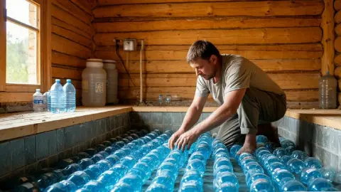 Пластиковые бутылки больше не выбрасываю: утепляю ими пол в бане – и не нарадуюсь: строительный лайфхак
