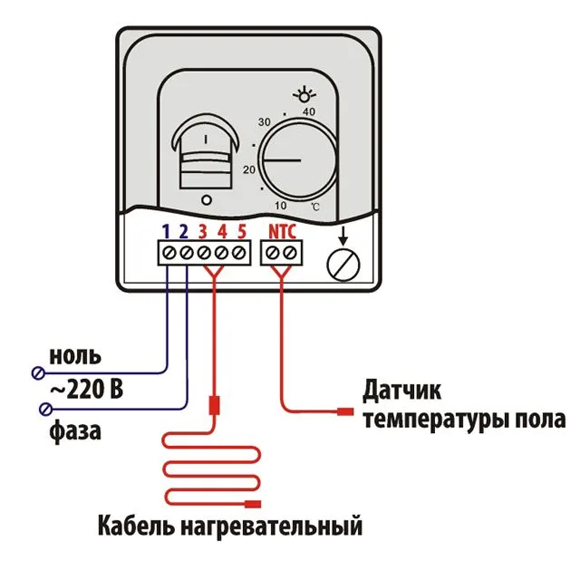 Схема подключения терморегулятора теплого пола