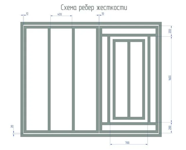 Один из вариантов исполнения рамы гаражных ворот, к которой будет крепиться деревянная обрешетка