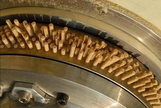 Сформованные пеллеты на выходе из цилиндрической матрицы