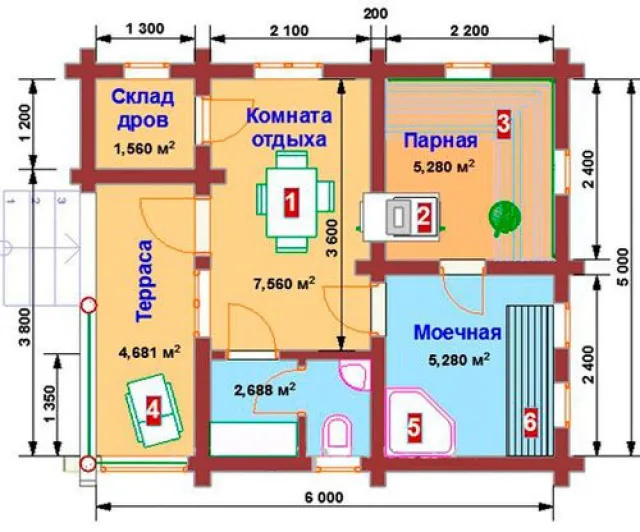 Проект бани с туалетом