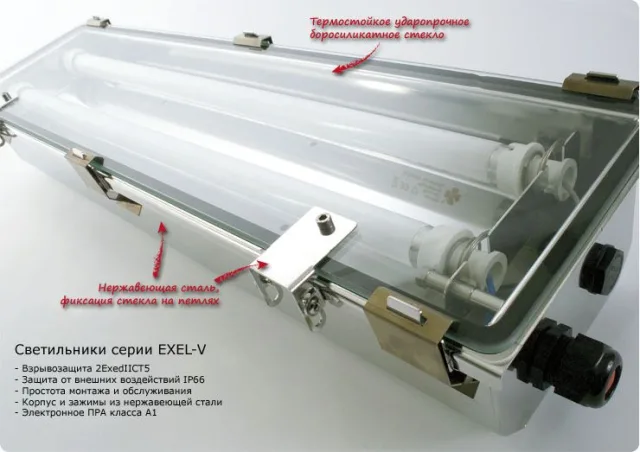 Взрывозащищенные люминесцентные светильники серии EXEL-V из нержавеющей стали