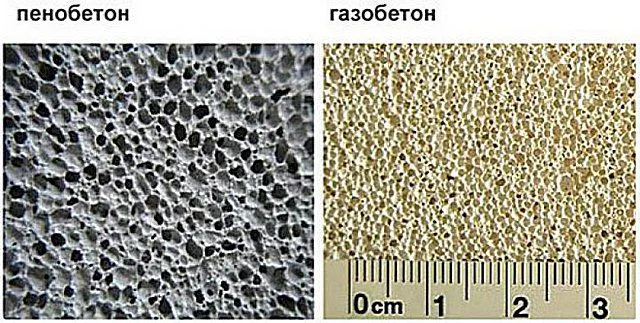 Для сравнения - пористые структуры пенобетона и газобетона