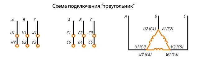 Подключение обмоток асинхронного двигателя треугольником