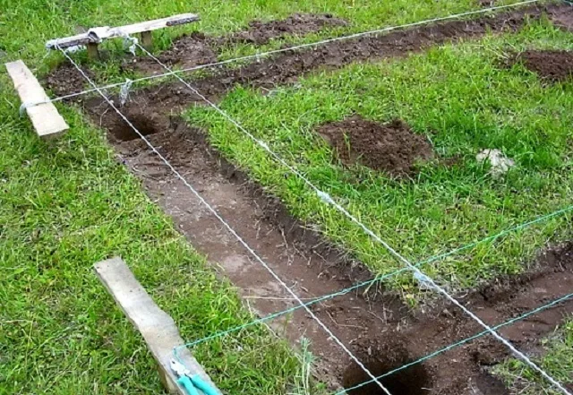 В намеченных разметкой точках отрываются котлованы или пробуриваются скважины под столбы фундамента