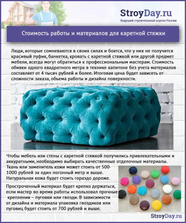 Стоимость работы и материалов для каретной стяжки