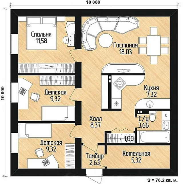 План-проект дома площадью в 100 м².