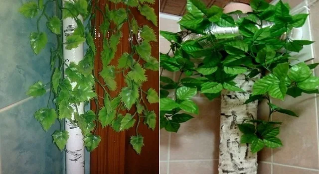 Окрашивание трубы под березовый ствол.