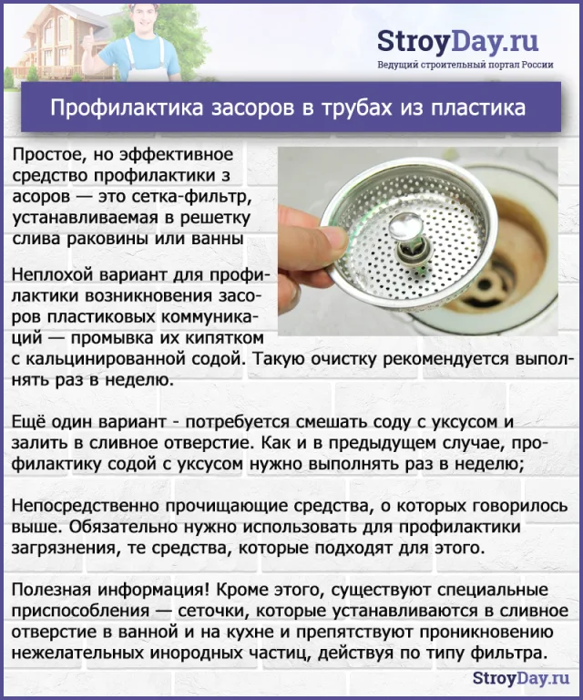 Профилактика засоров в трубах из пластика