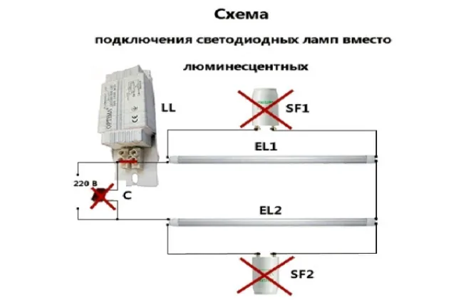 Схема замены люминесцентных лампочек