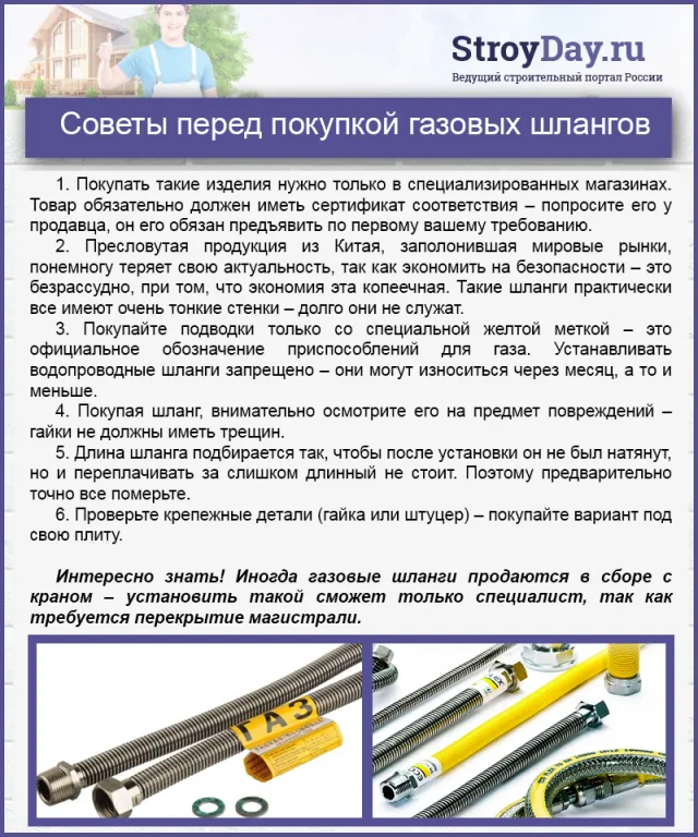 Советы перед покупкой газовых шлангов