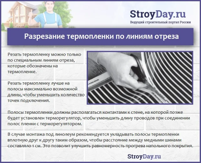 Разрезание термопленки по линиям отреза
