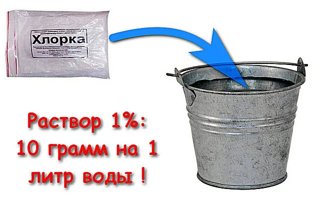 Очень простая и действенная «рецептура» рабочего дезинфицирующего раствора хлорной извести.