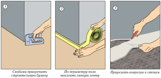 Крепление ковролина с помощью клейкой ленты