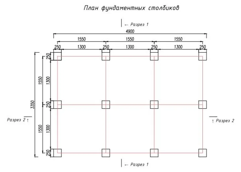 Если фундамент столбчатый, можно следовать чертежу