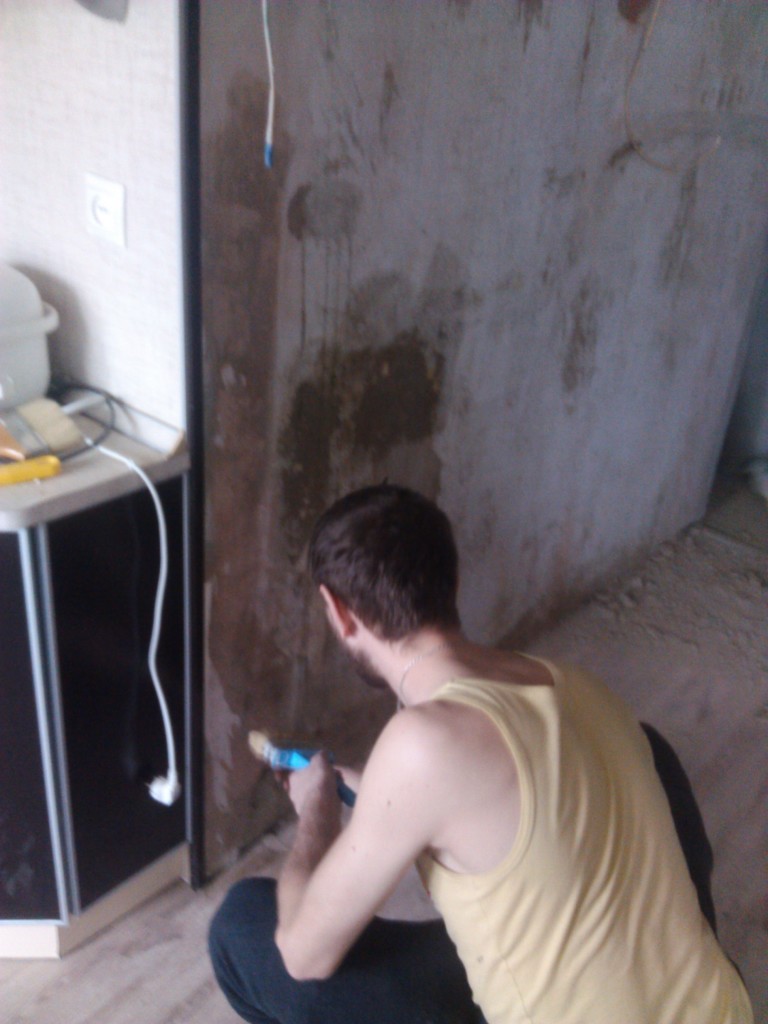 Грунтуем стены с помощью кисти или валика