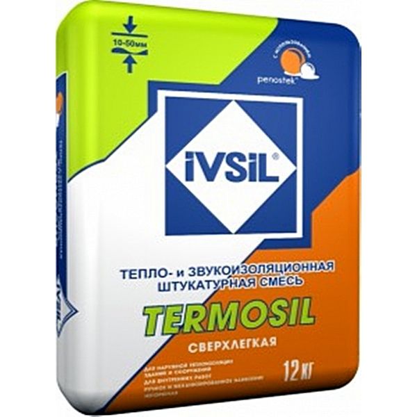 Отличается высоким качеством, отличными характеристиками и еще одна отечественная теплая штукатурка – «IVSIL TERMOSIL»