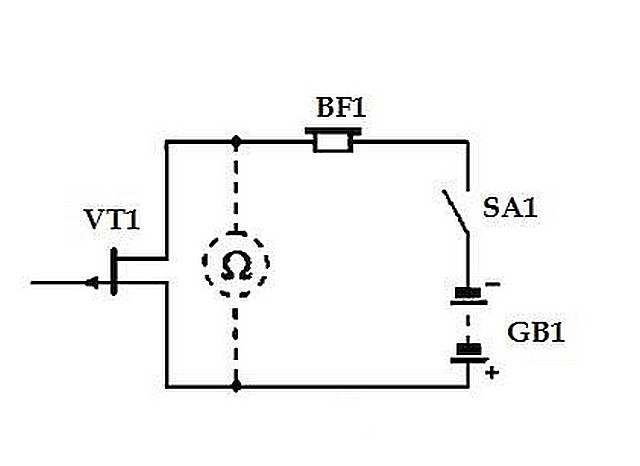 Схема простейшего детектора на базе полевого транзистора