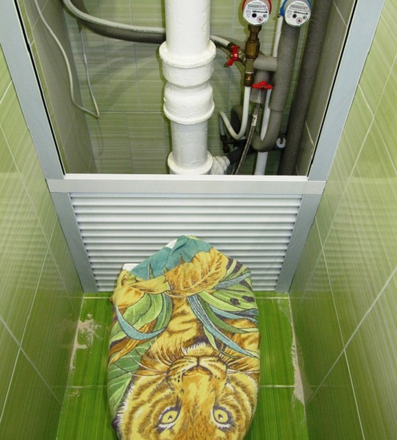Рольставни отлично подходят для маскировки труб, расположенных вдоль одной задней стены туалета.