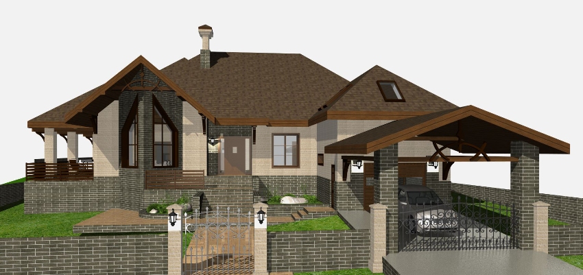 Проект дома с террасой со встроенным гаражом