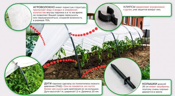 Готовая конструкция парника из укрывного агроволокна и пластиковых арок