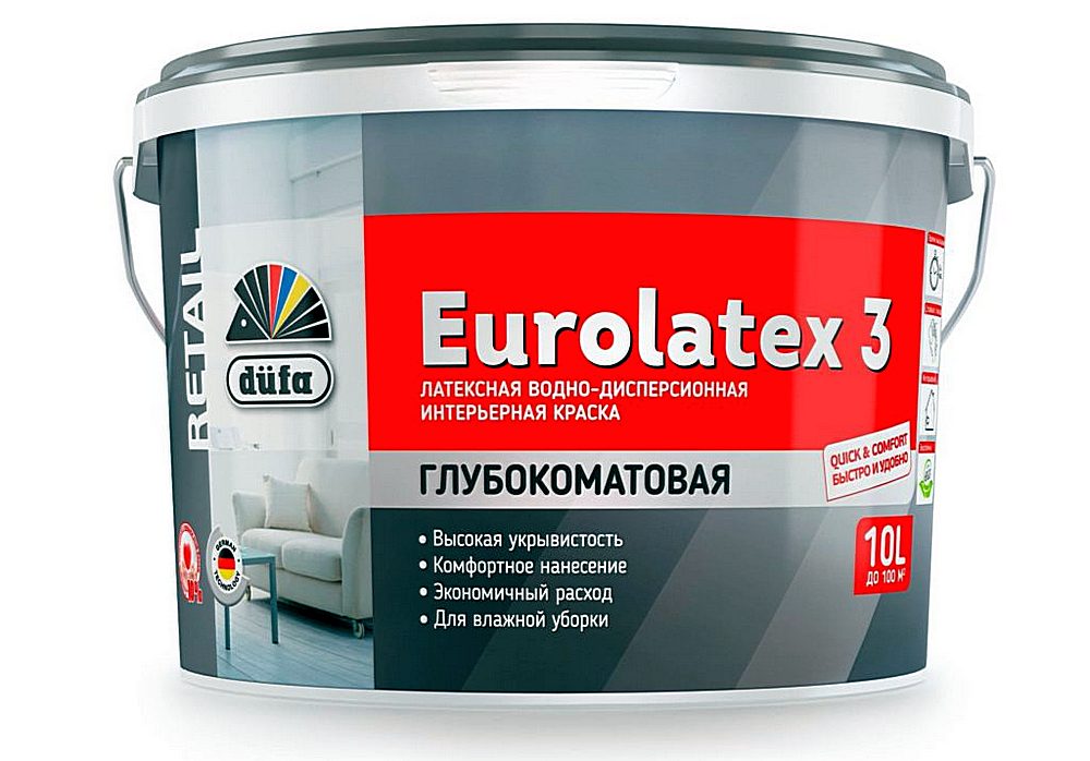 Пластиковое десятилитровое ведро с краской «Dufa Retail Eurolatex 3»