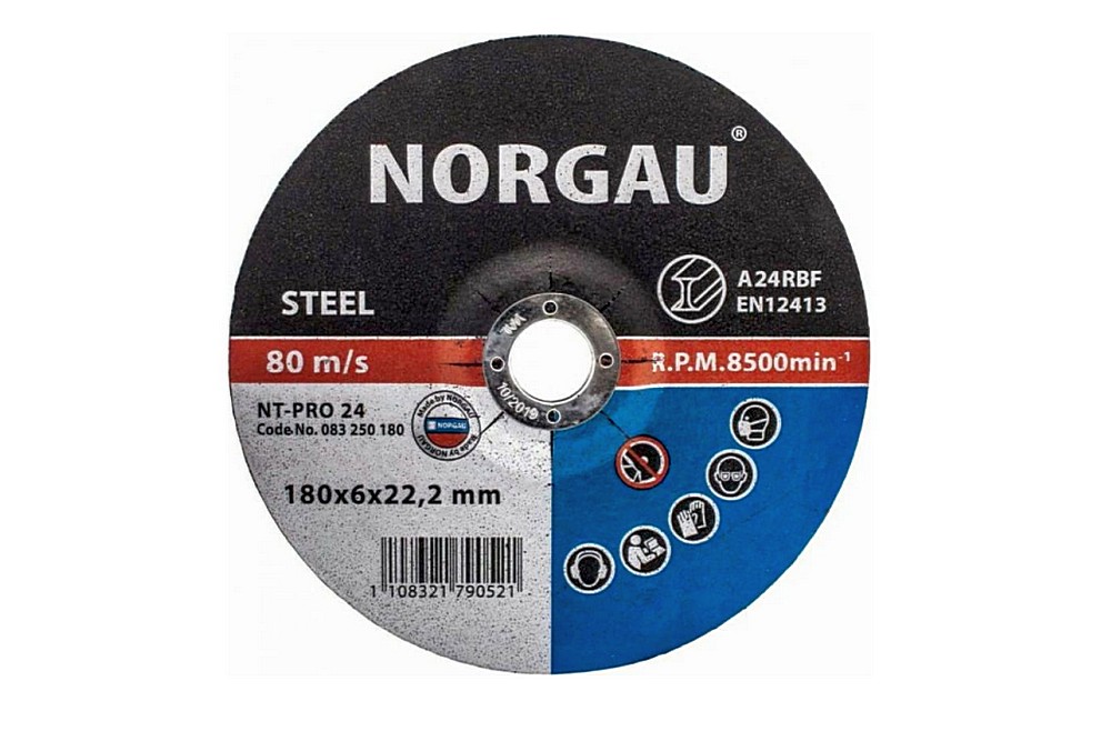 Шлифовальный диск по металлу NORGAU 083250180 NT-PRO 24 180×6×22.2 мм