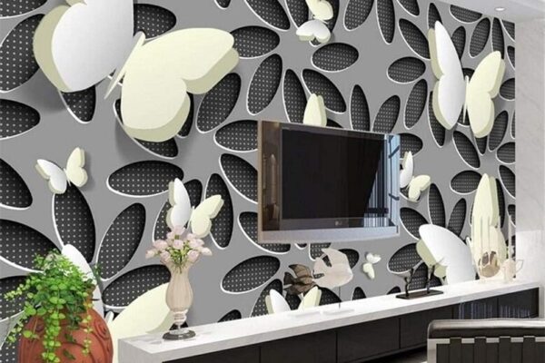 Фотообои на центральной стене в гостиной