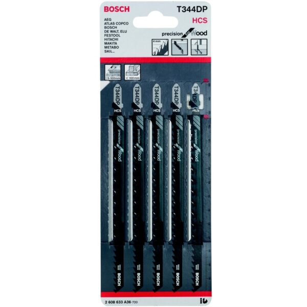 Пилки для лобзика T 344 DP BOSCH Precision for Wood, 2608633A36, 5 шт.