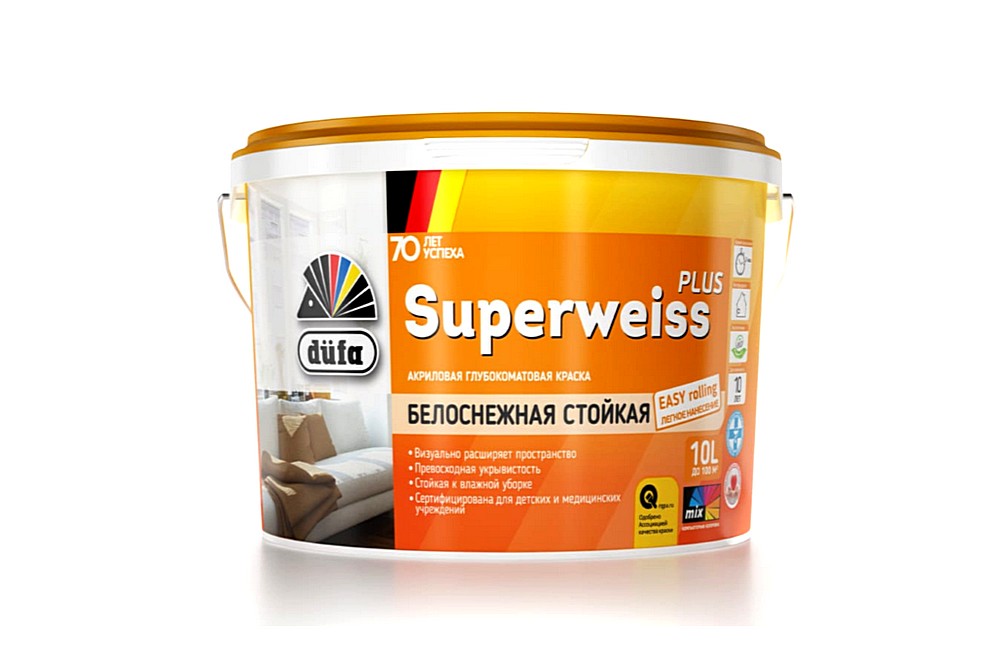 Краска акриловая DUFA Retail ВД SUPERWEISS PLUS база 1