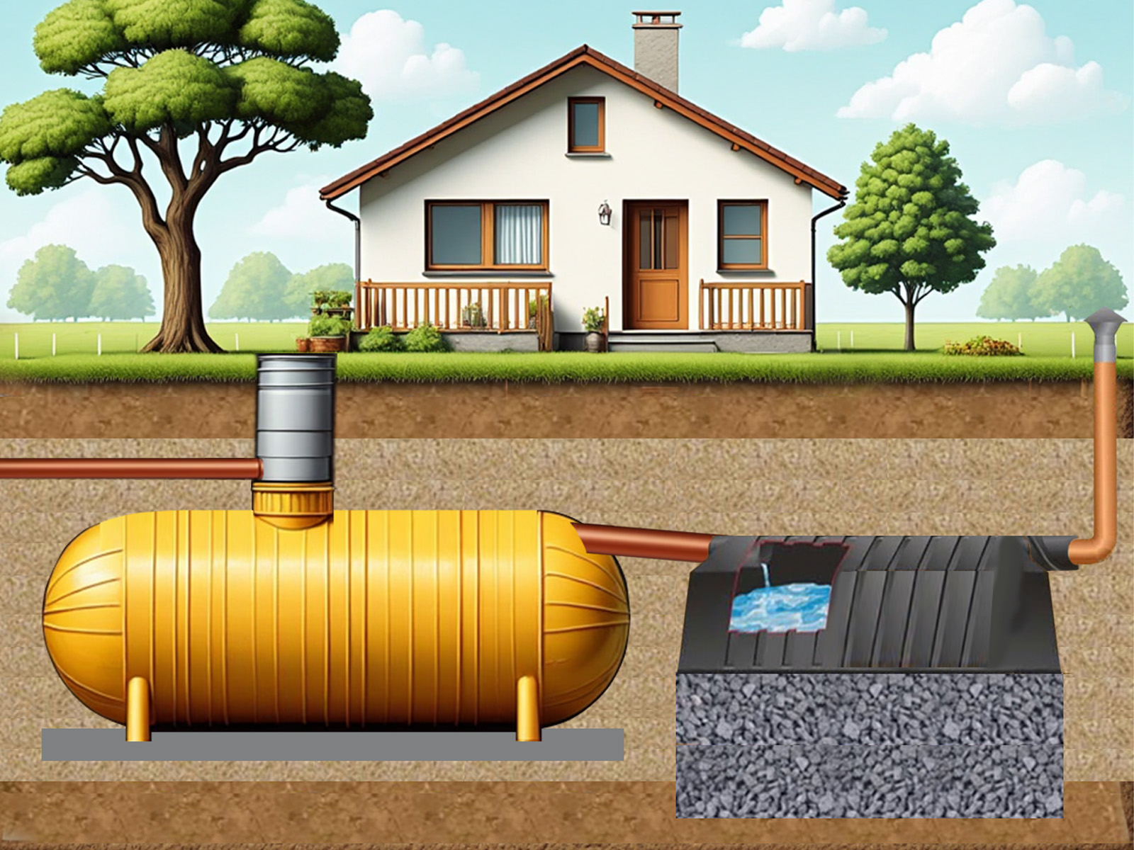 Самотечный переливной септик